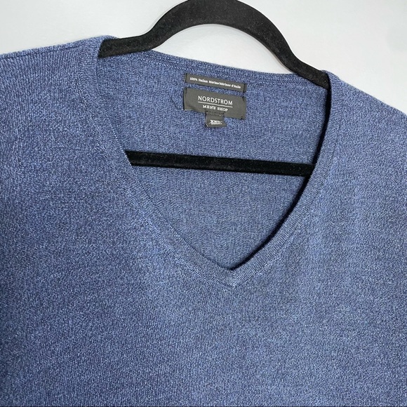 Nordstrom Sweater Pullover V-Neck Blue 100% Italian Merino Wool - Picture 4 of 6